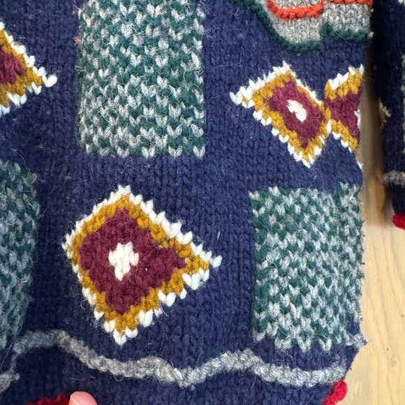 Vintage Ecuador Tejidos Hand Knit Chunky Heavy Wool Cardigan Hand Made - Picture 7 of 12